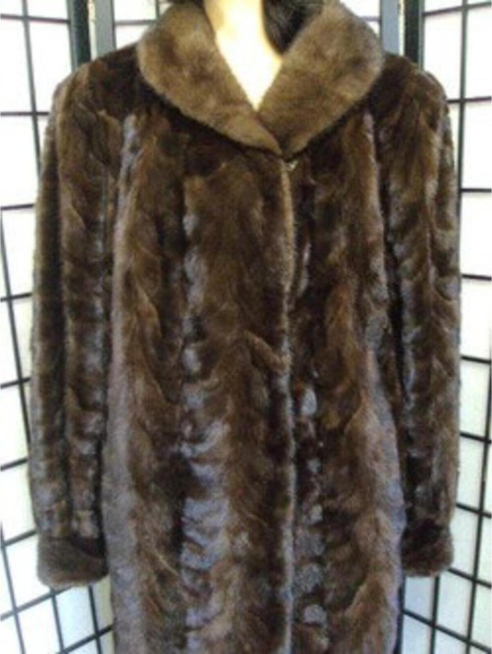 Excellent Dark Mahogany Canadian Mink Fur Coat Jacket Women Woman 12-14 Large